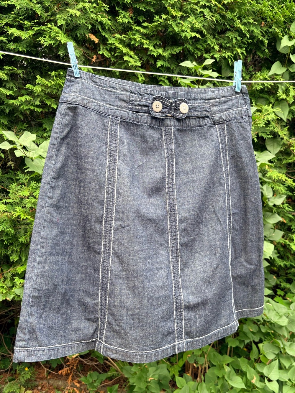 Dark Denim A-Line Skirt with Button Waist Detail